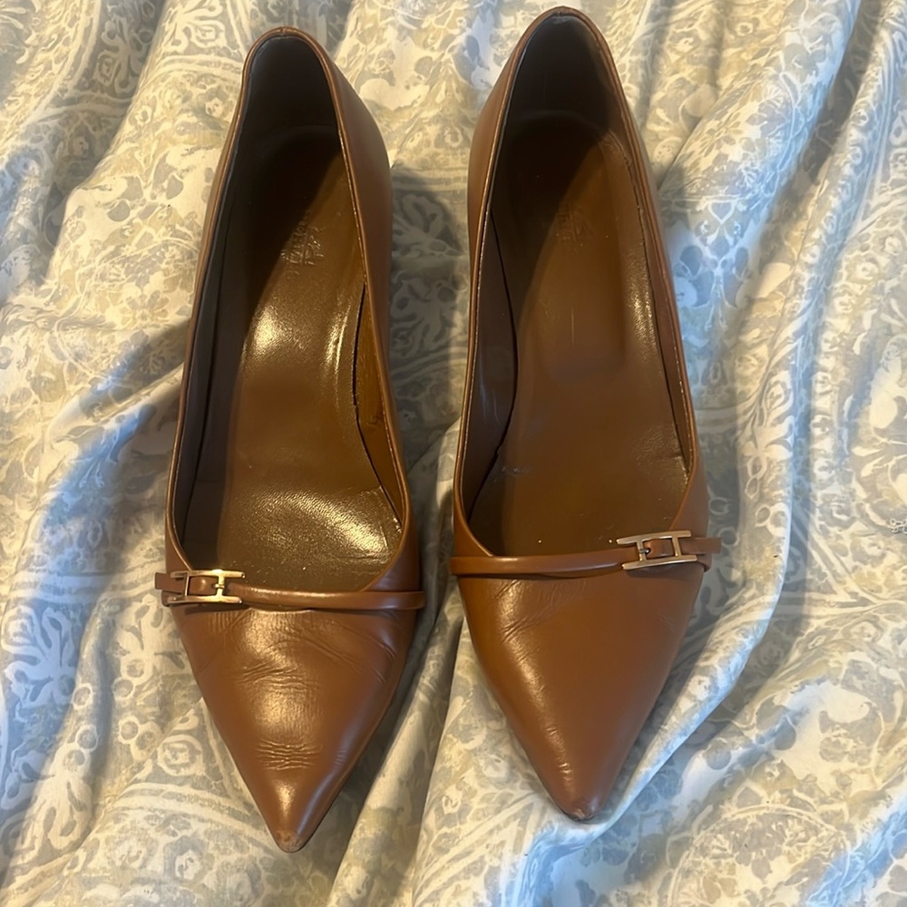 Hermes leather kitten heels